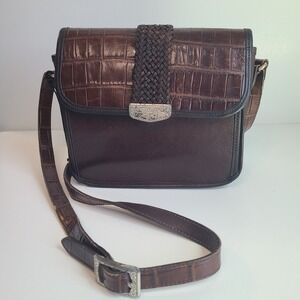 Brighton Vintage‎ Crossbody  Brown Leather Bag/Purse Croc Embossed Hang Tag